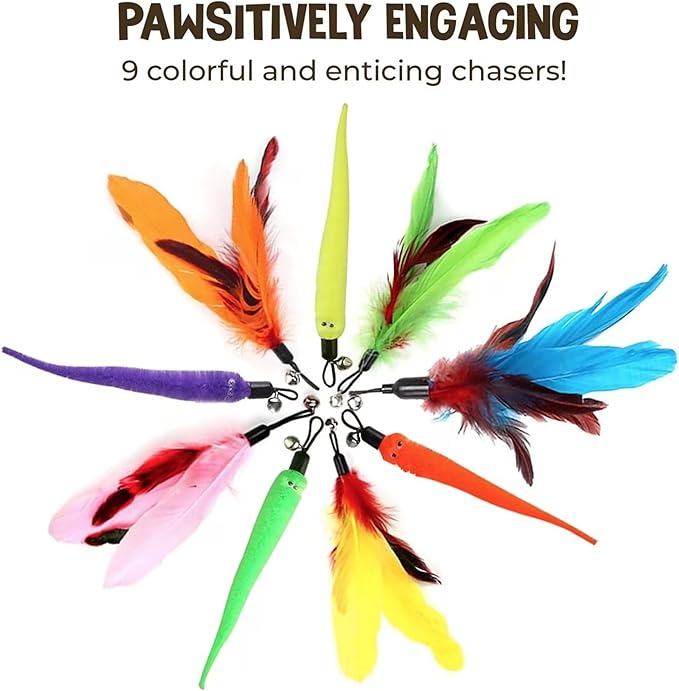 Vila Cat Feather Teaser Wand, Interactive Training and Exercise Wand Wonder, for Kittens and Adult Felines, Suits All Breeds and Sizes, 2 Retractable Poles, Worm Attachments and Strings