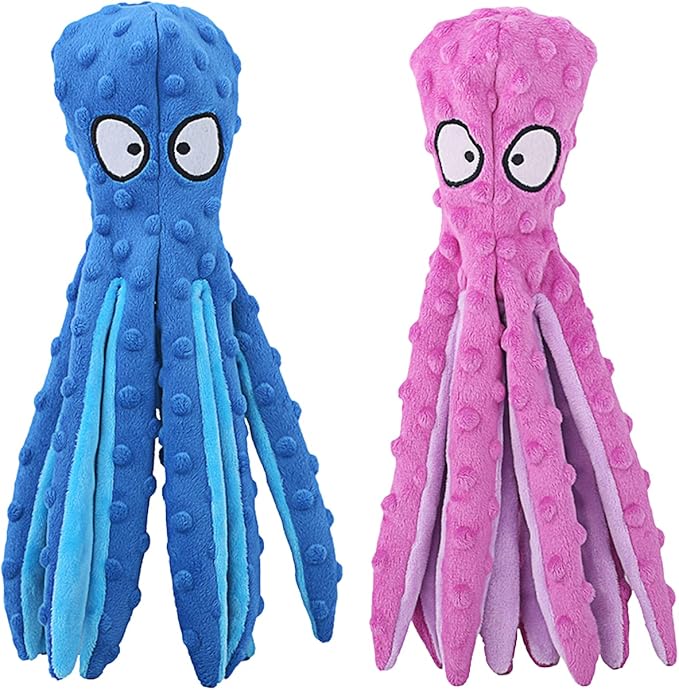 HGB Squeaky Dog Toys - Octopus No Stuffing Crinkle Plush Large Dog Toys to Keep Them Busy for Puppy Teething Chewing, Pet Supplies for Small, Medium, and Large Breeds, 2 Pack