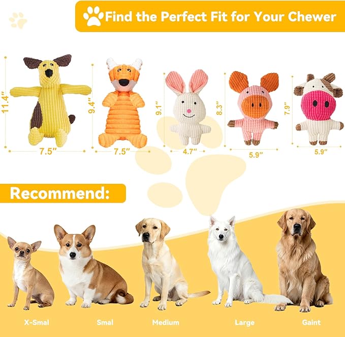 Squeaky Plush Dog Toys: 5 Pack Tough Stuffed Toys - Chew Teething Crinkle Boredom Relief for Puppy Small Medium Large Breed Dogs - Christmas Birthday Gift