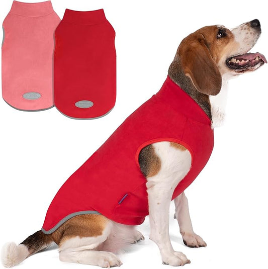 cyeollo 2 Pack Small Dog Sweater, Stretchy Fleece Vest with Reflective Stripe Pullover Sweatshirt Dog Jacket Pet Clothes in Cold Weather Boy & Girl Sweaters for Small Dogs Cats, Red & Fuschia M