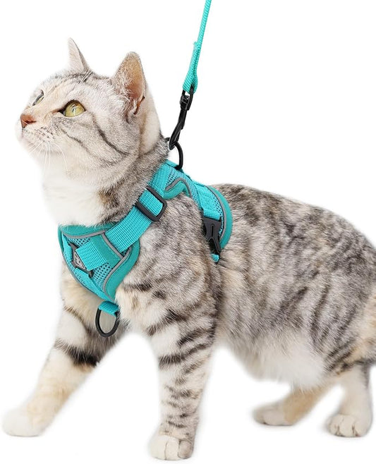 Cat Harness and Leash Set Escape Proof Tactical Extra Large Kitten Harness Emotional Support Cat Vest, Turquoise, XL