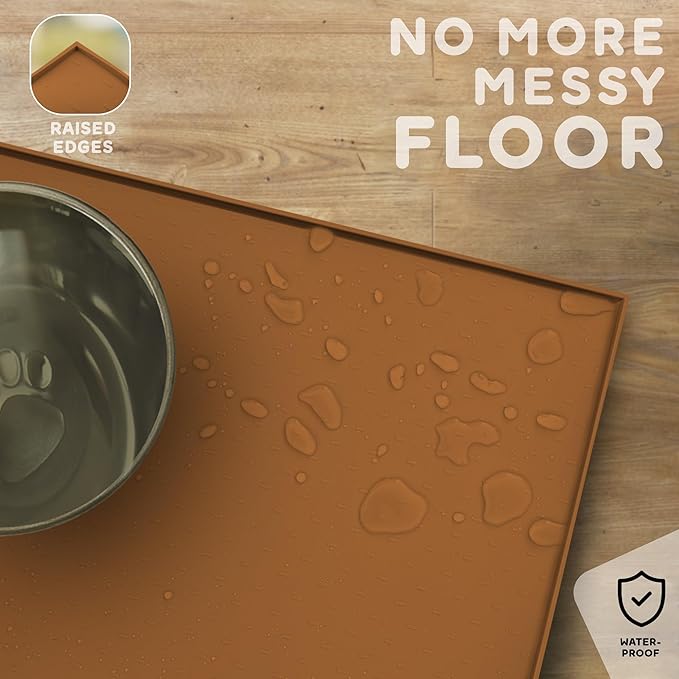 Dog Food Mat - 28x18 Raised Edges Dogs Mat for Food and Water Prevent Spill, Waterproof Cat Food Mats Protect Floors, Easy Clean Dog Bowl Mats for Food and Water, Silicone Pet Feeding Placemats