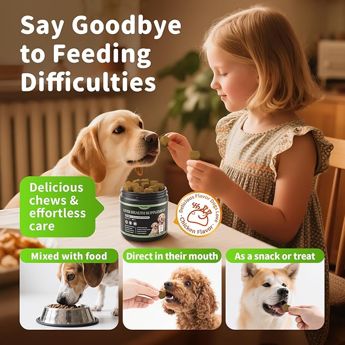 Dog Liver Support Chews - with Milk Thistle (Silybum), Same & NAC - Liver Supplement for Metabolic - Detox - Gut & Immune Health - Chicken Flavor, 90 Soft Chews