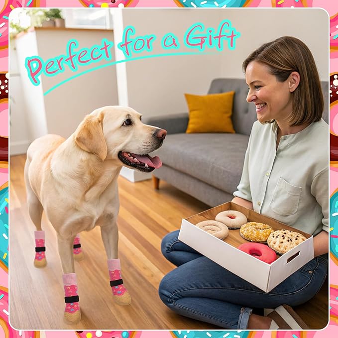 EXPAWLORER 8 Pcs Anti Slip Dog Socks, Dog Shoes for Hot Pavement, Dog Booties for Hardwood Floor, Prevent Licking Paws, Boots & Paw Protectors for Small Medium Large Senior Dogs