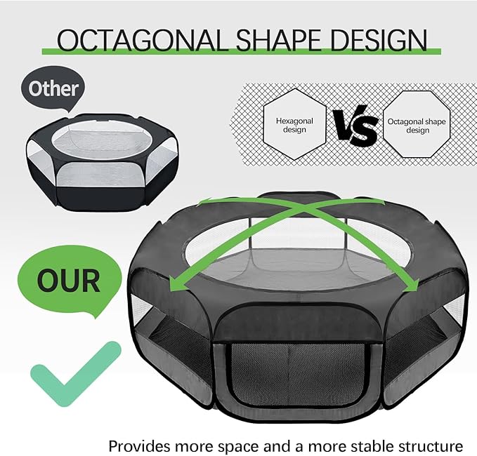 UWE Extra Large Small Animal Playpen, XL Portable Pet Playpen for Rabbit, Kitten, Guinea Pig, Hamster, Puppy – Waterproof Foldable Mesh Tent with Zipper Cover, Indoor Outdoor Use, Dark Grey