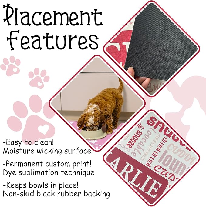 Personalized Dog Cat Food Mat Non-Slip Custom Dog Feed Placemat Water Absorbent Customized PU Mats for Pet Food and Water-Style1