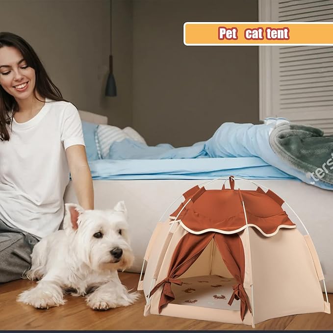 Gigreinc Cat Tent for Indoor, Indoor Dog House,Kitten Tent Suitable for Samll Dogs,Pet Cute Cave Nest Dog Houses(Beige, Large)
