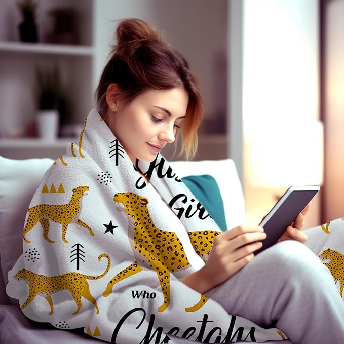 Cheetah Blanket Plush Gifts Just A Girl Who Loves Cheetah Blankets Ultra Soft Cozy Flannel Throw Blankets Bedding for Kids Girls Adults Women Gifts 60" x50
