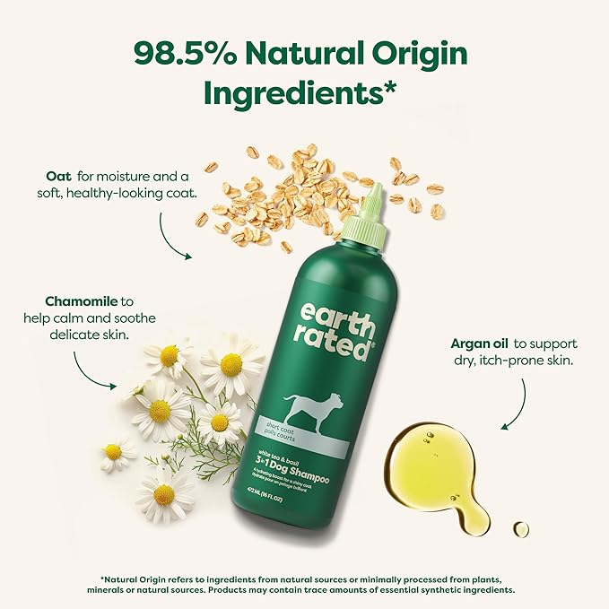 Earth Rated 3-in-1 Soothing Dog Shampoo and Conditioner, Deodorizing Oatmeal Shampoos for Dogs and Puppies, Great for Smelly Pets, White Tea and Basil Scent, 16 oz