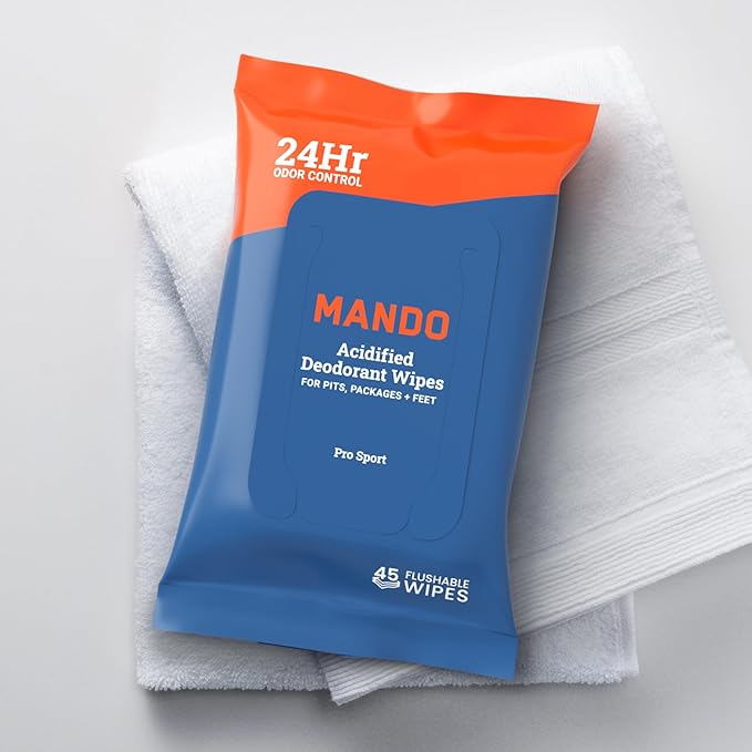 Mando Deodorant Wipes - 24 Hour Odor Control - Aluminum Free, Baking Soda Free, Skin Safe - 45 Count (2 Pack)