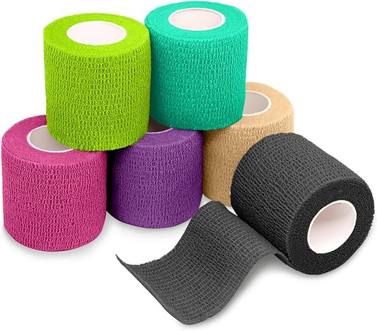 FriCARE Self Adhesive Bandage Wrap, Medical Tape in First Aid Kit, Cohesive Bandages for Wounds Sport Vet, 2 inches X 5 Yards 6 Rolls, Royal Garnet
