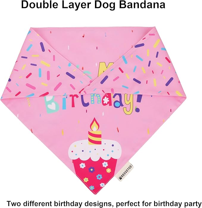 ADOGGYGO Dog Birthday Bandana Scarf and Puppy Girl Birthday Party Hat with Cute Bow Tie for Small Dog Cat (Small)