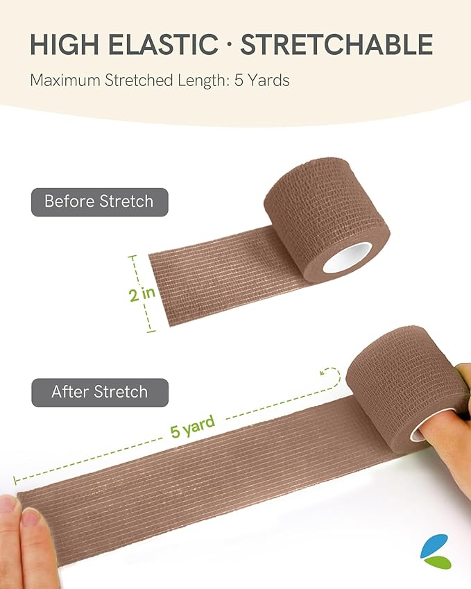 FriCARE Self Adhesive Bandage Wrap, Medical Tape in First Aid Kit, Cohesive Bandages for Wounds Sport Vet, 2 inches X 5 Yards 6 Rolls, Ocean Depth