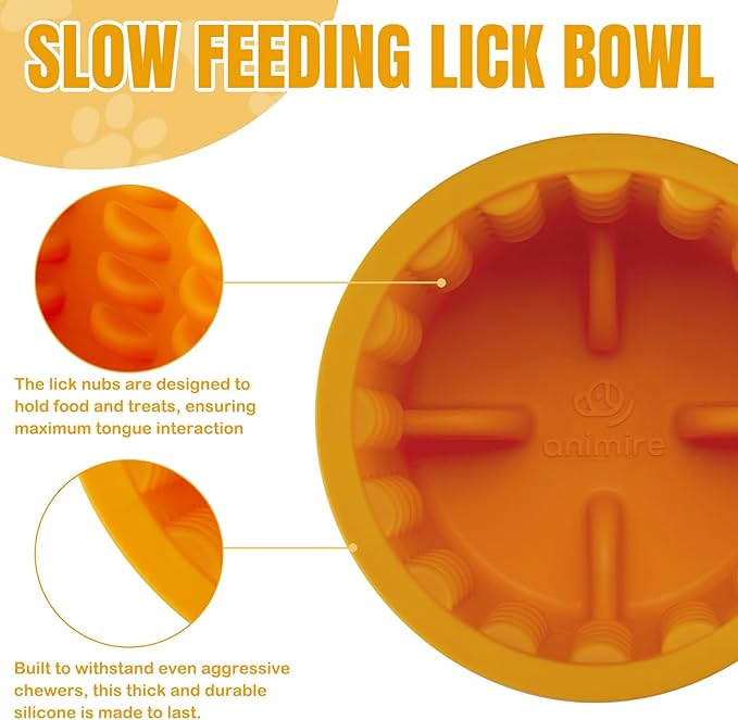 Dog Lick Bowl, Anxiety Relief Dog Licking Mat Freezer Treat Dispenser, Non-Slip Anti-Choking Silicone Slow Feeder Lick Bowl for Small Medium & Large Breed Dogs, BPA Free(Orange,S)