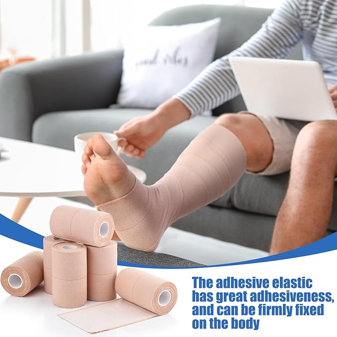 Geiserailie 12 Rolls 4 Inches Elastic Tape Adhesive Elastic Tape Self Adhesive Bandage Wrap Flexible Stretch Bandages for Sports Ankle, Knee and Wrist Sprains Animal Pets, 5 Yards