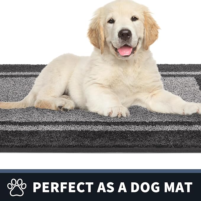 PURRUGS Dirt Trapping Door Mat 32" x 48", Non-Slip/Skid Machine Washable Entryway Rug, Shoes Scraper, Area Rug, Super Absorbent Welcome Mat for Muddy Wet Shoes and Paws, Light Grey & Dark Grey
