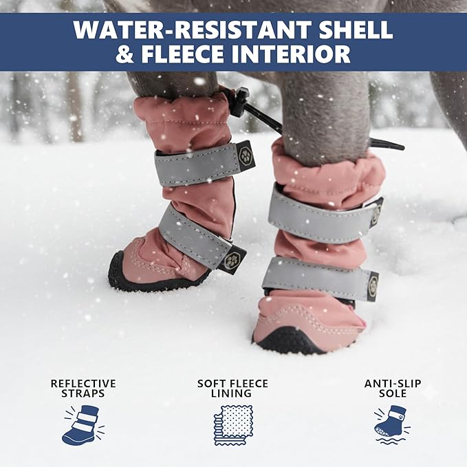 Spark Paws Dog Shoes, Waterproof Dog Boots for Medium to Large Dogs, Non Slip, Breathable Dog Booties and Paw Protectors - 4PCS Doggie Hiking Boots with Reflective Straps - Pink, Size 3