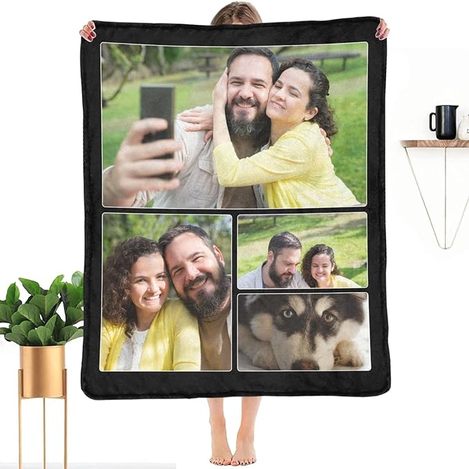 Custom Blanket with Photo, Customized Collage Blankets Personalized Gift for Lover/Kids/Friends/Family, Customizable Throws Picture Souvenir for Gathering/Birthday/Travel/Christmas/Wedding