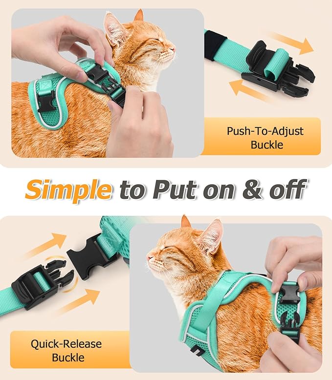 Halypet Cat Harness and Leash Set [MAX Safety 4th-Gen Upgrade] Escape Proof Adjustable Cat Leash Comfortable Soft Vest Easy to Wear Kitten Harness with Reflective Strip for Cats Walking, M Green
