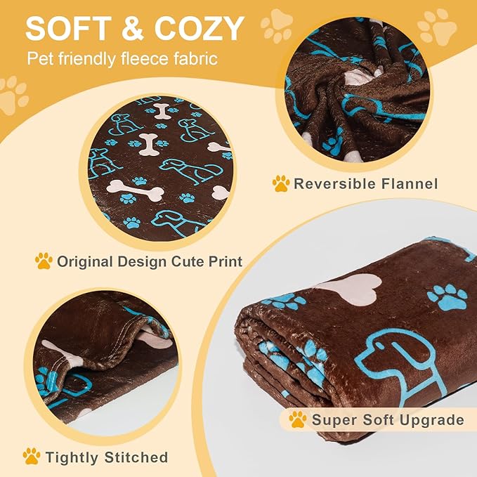 Dog Blanket for Small Dogs Washable-Soft Fluffy Puppy Blanket with Premium 300GSM Coral Fleece,Cozy Calming Cat Blankets for Indoor Cats for Kitten Doggy,Coffee,43x30IN