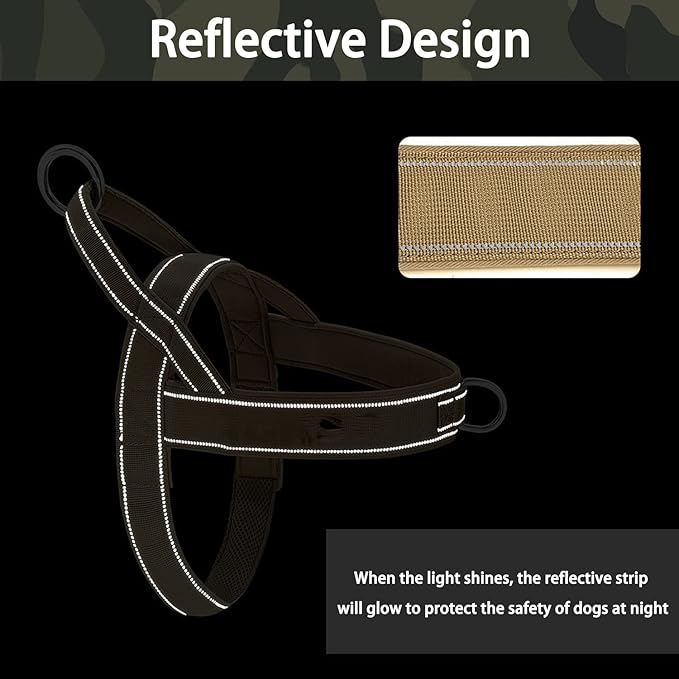 No Pull Dog Harness Brown for Small Medium Large Sized Dog, Reflective Escape Proof Adjustable Dog Harnesses with 2 Patch, M