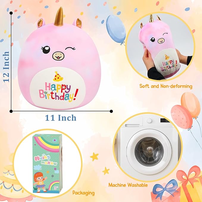 12” Birthday Unicorn Happy Birthday Plush Pillow Soft Stuffed Animal Cute Unicorn Plush Toy Gifts for Kids