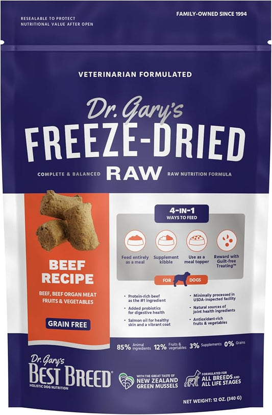 Best Breed Dr. Gary's Freeze-Dried Raw Food, Topper and Treat: Beef Recipe - 12 oz.