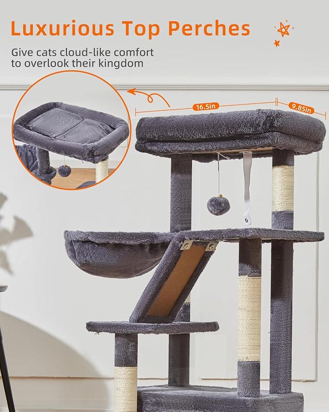 Taoqimiao Cat Tree,38.5-Inch Cat Tower for Indoor Cats,Suitable for Kittens with Luxurious cat condo with Adjustable Baskets and Luxurious Perch MS029SG Smoky Gray