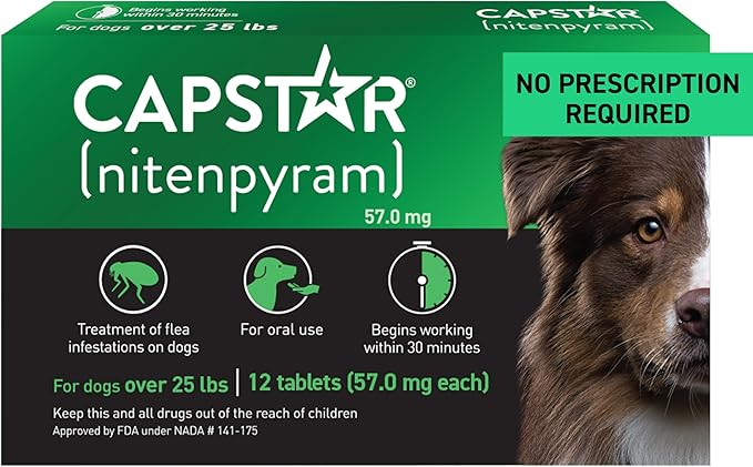 Capstar for Dogs (nitenpyram), Fast-Acting Oral Flea Treatment for Dogs Over 25+ lbs, Vet-Recommended Flea Medication Tablets Start Killing in 30 Minutes, 12 Doses