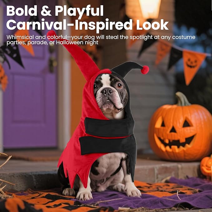 QBLEEV Dog Halloween Costume, Funny Party Circus-Inspired Cosplay with Hood & Cape, Winter Warm Pullover Clothes for Cold Weather, Adjustable Pet Outfit Hoodie for Small Medium Large Dogs
