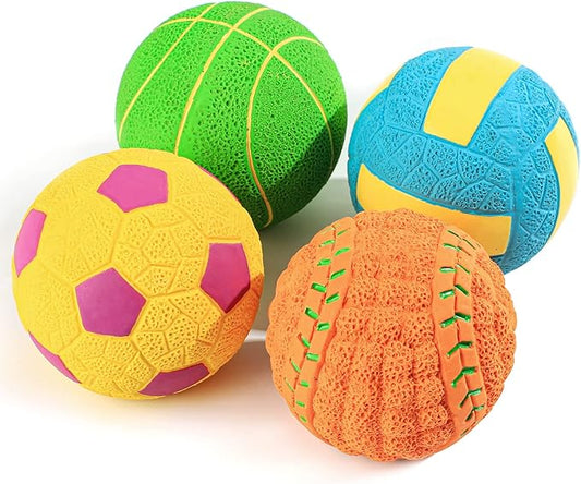 SCHITEC Squeaky Dog Toys, [4 Pack] Interactive Dog Balls with Squeaker for Medium Dogs, 2.8'' Soft Latex Rubber Bouncy Fetch Play Ball Toy