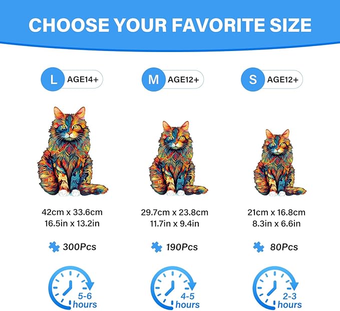 WOODBESTS Wooden Puzzles for Adults - Maine Coon, Cat Wooden Jigsaw Puzzle, Unique Animal Wood Puzzles Adult, Xmas Gifts for Puzzle Lovers(190 Pcs, M, 11.7"x9.4")