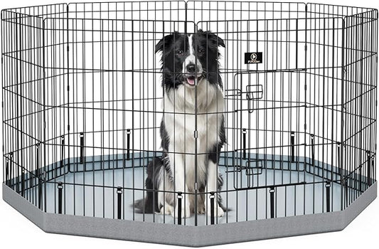 PJYuCien Dog Playpen, 8 Panels 30’’H Dog Pens Indoor with Bottom Pad, Metal Foldable Pet Puppy Exercise Fence Crate Kennel, Better for Small Animals,Grey