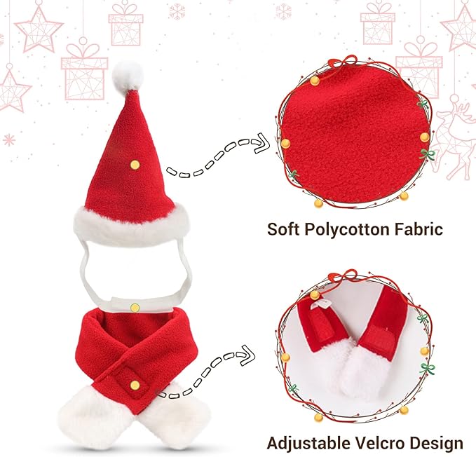 PETLESO Cat Santa Hat with Scarf, Christmas Hats for Cats Small Dog Santa Hat Christmas Costume for Cat Rabbit Puppy Doll Decoration, Red S
