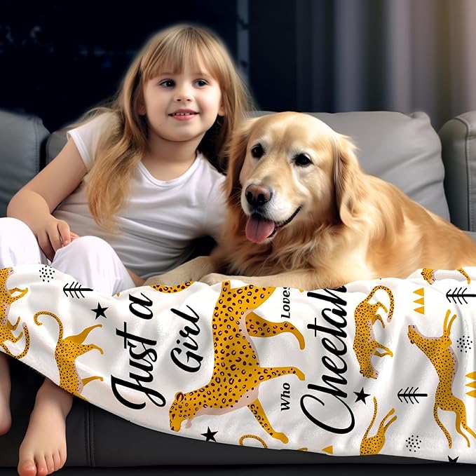 Cheetah Blanket Plush Gifts Just A Girl Who Loves Cheetah Blankets Ultra Soft Cozy Flannel Throw Blankets Bedding for Kids Girls Adults Women Gifts 60" x50
