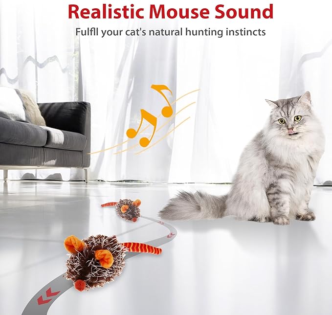 PETGEEK Gigwi Interactive Cat Toys for Indoor Cats, Moving Toy for Bored Indoor Adult Cats, Automatic Electronic Moving Mouse Cat Toys with Realistic Squeaky, Kitten Toys for Hunting Play (Orange)