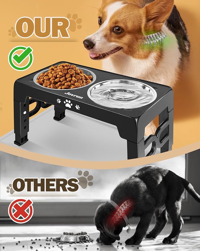 Elevated Dog Bowls, Dog Feeder with 2 Stainless Steel Dishes &1 Slow Feeder Bowl, 5 Heights Adjustable Raised Stand for Medium Large, Food Dishes with Non-Slip Feet