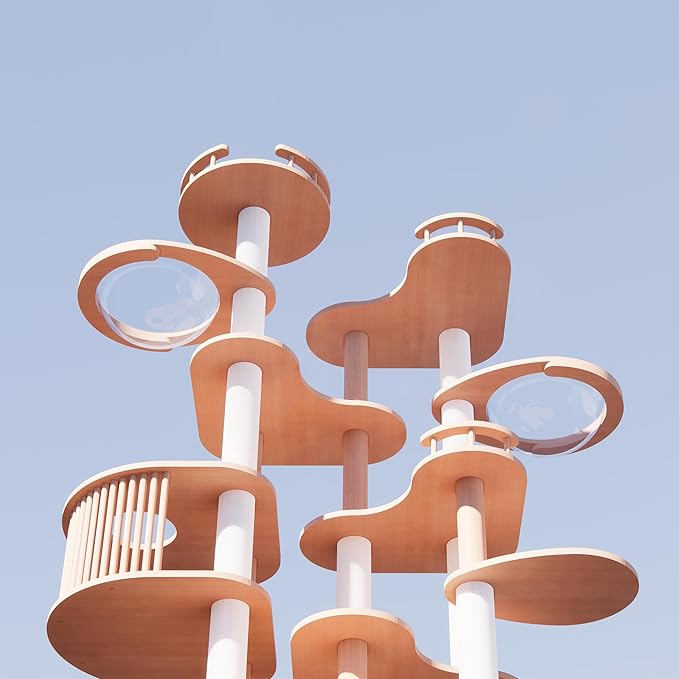 Downpat Cat Tree 84.6" Tall Solid Wood Multi-Level Cat Tower with Condo,Cat Scratching Post,Jumping Space,Furniture Suitable for Cats