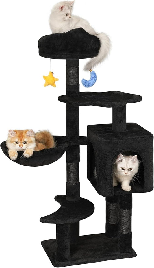 Gothic Black Cat Tree for Indoor Kittens & Small Cats Under 6 Months 9lbs, 43-Inch Cute Cat Tower with Scratching Post, Cat Condos, Cozy Hammock, Unique Perch & Dangling Toy