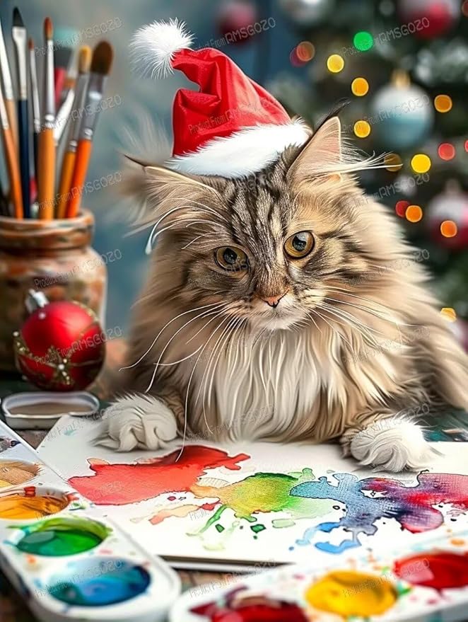 1000 Piece Wooden Puzzles - Christmas Cat - Jigsaw Puzzles for Adults, Each Piece is Unique, Perfect Family Leisure Gift & Gifts - Puzzles Collectibles