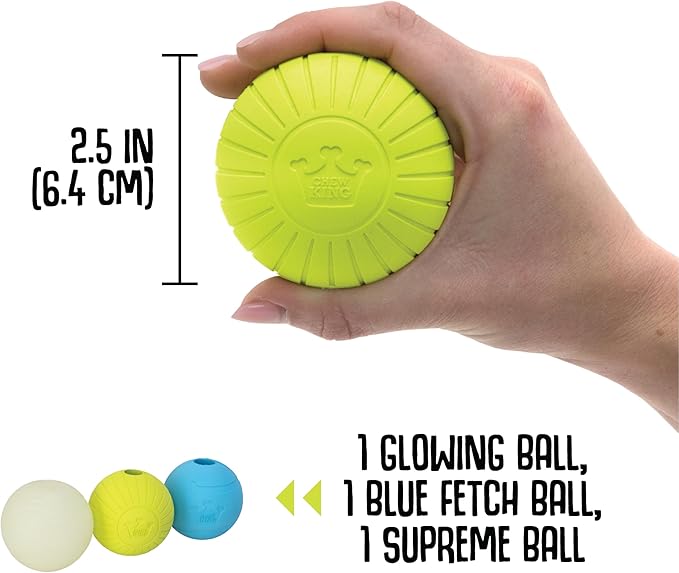 Chew King by Mammoth Glowing Fetch Ball, Dog Ball Toys, 2.5" Combo