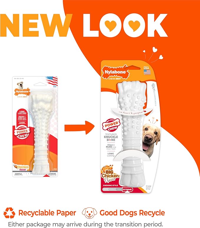 Nylabone Textured Knuckle Bone Power Chew Toy for Dogs, Durable & Tough Dog Toys for Aggressive Chewers, Chicken Flavor, X-Large - 50+ lbs, 1 Count