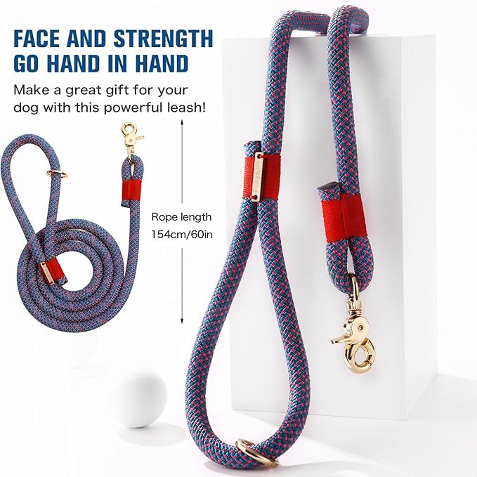 Nylon Rope Dog Leash Reflective, Handmade Braided Strong Dog Lead, Heavy Duty Rope Leash for Medium Large Dogs (5 FT - 3/5" Purple)