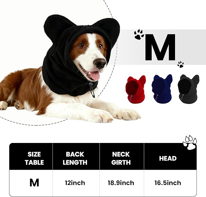 Warm Hooded Hat for Dogs & Cats, Autumn/Winter Wool Pet Headwear with Cute Ears, Adjustable Pet Scarf for Cold Days, Soft Neck Warmer for Small/Medium/Large Pets(Red, Medium)