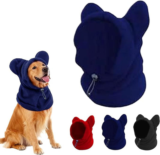 Warm Hooded Hat for Dogs & Cats, Autumn/Winter Wool Pet Headwear with Cute Ears, Adjustable Dog Scarf for Cold Days, Soft Neck Warmer for Small/Medium/Large Pet (Blue, Small)