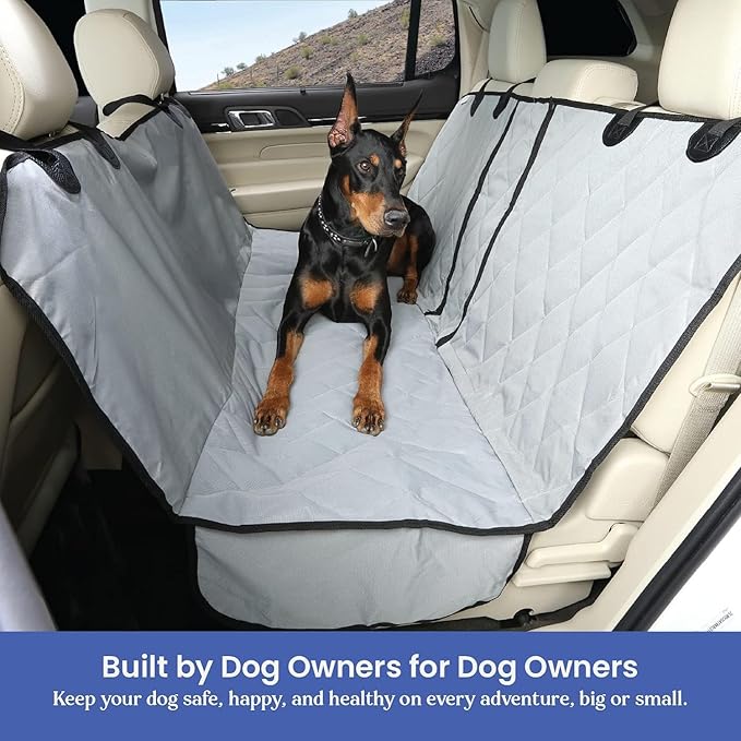 4Knines Dog Hammock for Cars, SUVs, and Small Trucks (Regular Size, Grey) – Rear Seat Cover for 60/40 Split Bench w/Armrest & Seatbelt Access – Heavy Duty, Waterproof, Easy Install, Machine Washable