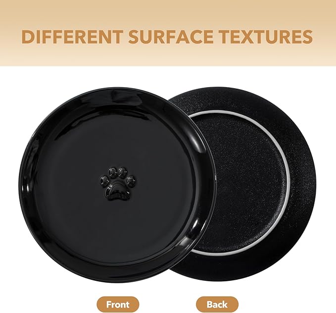 Raised Ceramic Cat Dishes, Food& Water Bowl with 2 Style Stand Adjustable Raised Pet Bowl Set, Anti Whisker Fatigue(2Dish+2Shallow Dish+Stand, Black