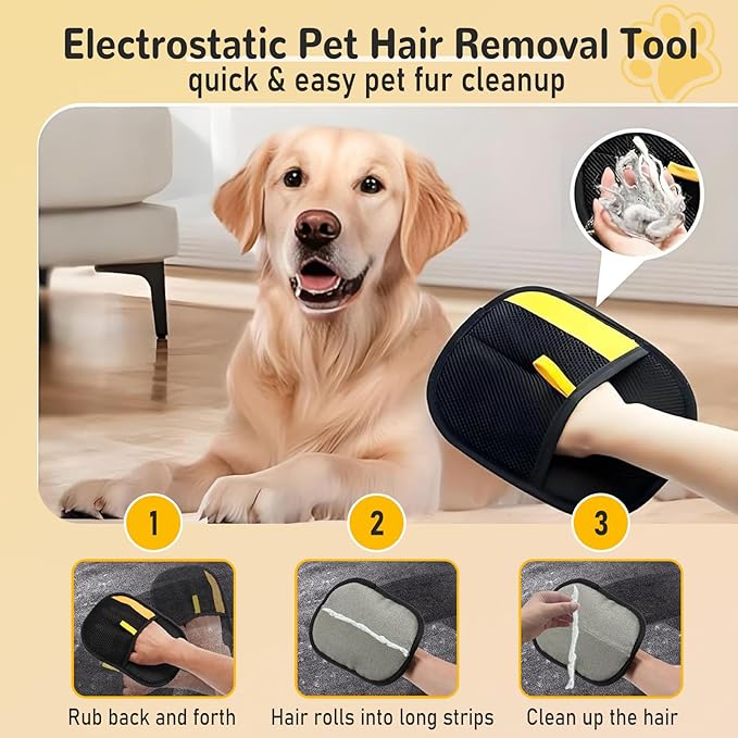 Pet Hair Removal Gloves for Cats & Dogs, Reusable & Washable Electrostatic Pet Hair Remover Gloves Tool, The Magic Brush Pet Hair Remover for Laundry, Couch, Furniture, Carpet, Car Seat Surface (2pcs)