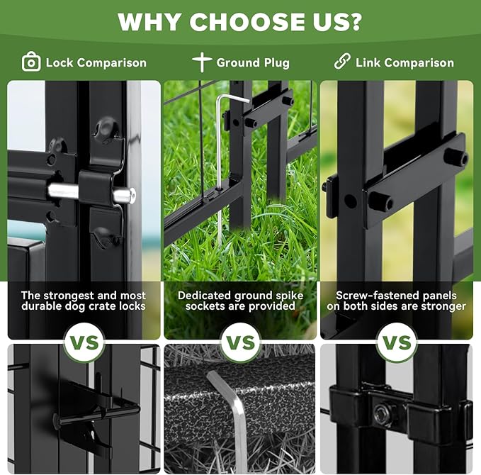 Oranland 4x4x6FT Outdoor Dog Kennel, Heavy Duty Welded Wire Steel Dog kennels with Secure Lock for Outside, Dog Pen with Waterproof Roof Cover and 2 Rotating Dog Bowls