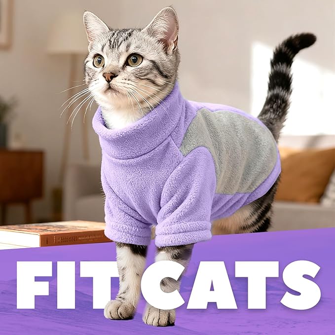 Small Dog Sweater with Leash Ring Soft Warm Fleece Fall Winter Dog Clothes Cute Cat Apparel Puppy Sweaters Classic Pullover Doggy Sweatshirts Chihuahua Costumes Cat Outfits(Purple,XXL)